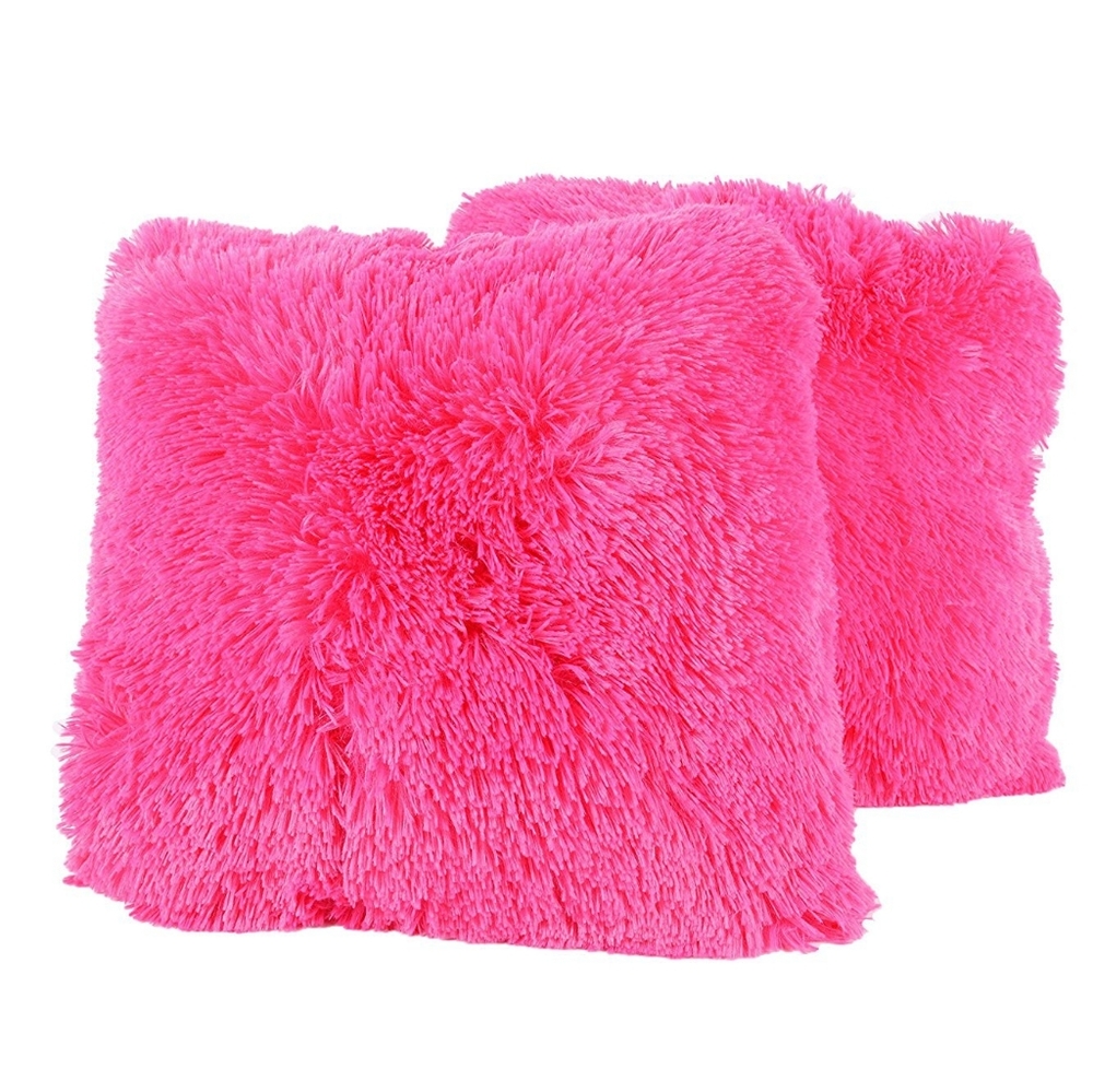 Plush‎ Pillow Faux Fur Soft and Comfy Throw Pillow (Pack of 2), Hot Pink. 18x18